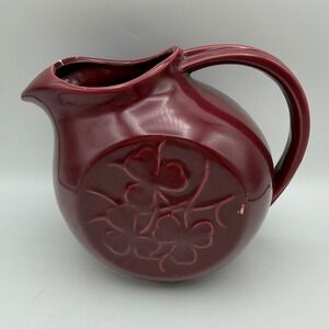 McCoy Pottery Burgundy Maroon Floral Embossed Ball Pitcher USA Vintage